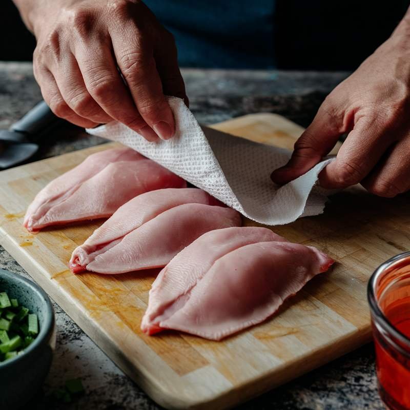 boneless, skinless dove breasts on a cutting board