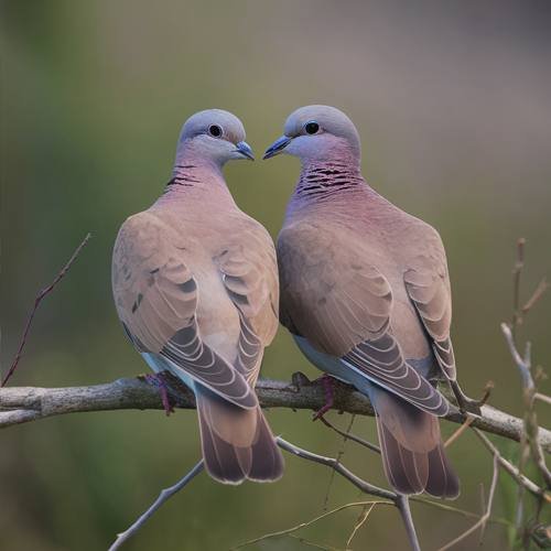 The male dove could be displaying his iridescent neck feathers