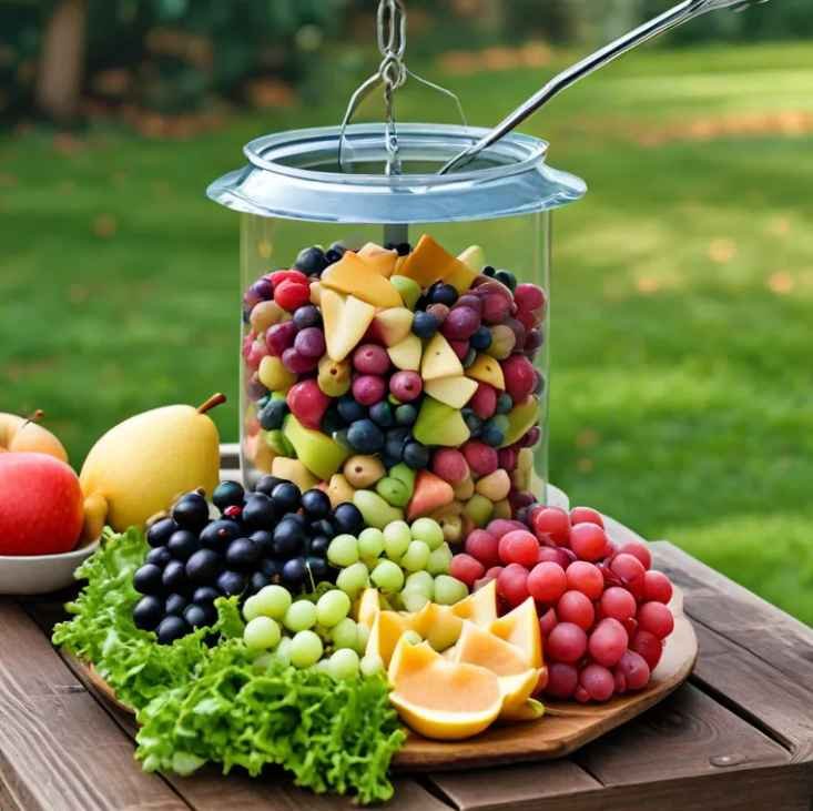 Chopped Berries, Grapes, Chopped Apples and Pears, Leafy Greens in bird feeder