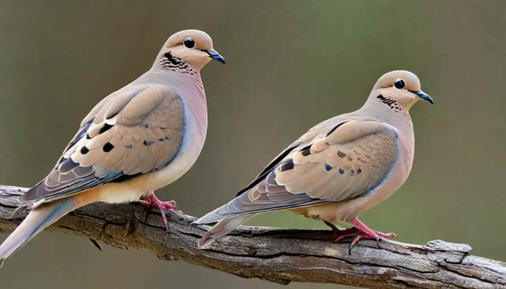 Male and female Mourning Doves perched on a branch