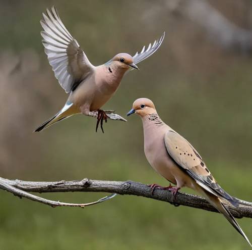 A male mourning dove performing a flight display